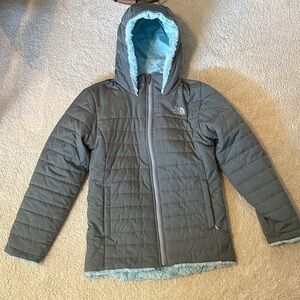 The North Face Charcoal Jacket with Sky Blue Lining